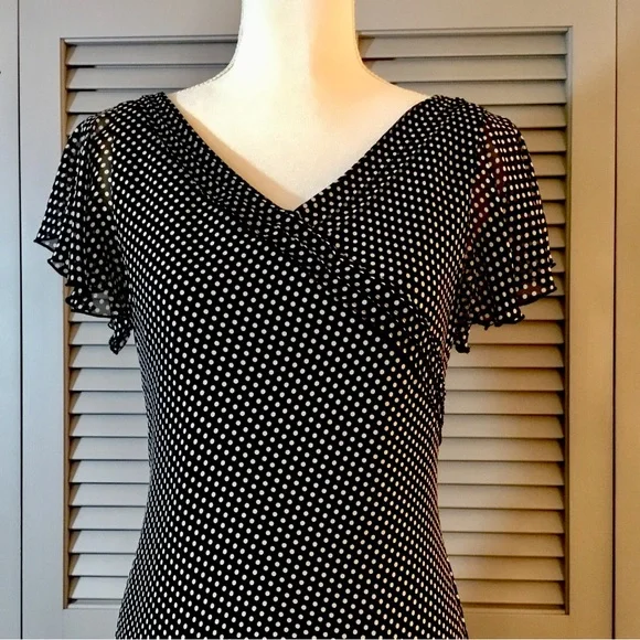 Vintage Adrianna Papell Black and White Silk Polka Dot Dress - Picture 5 of 9